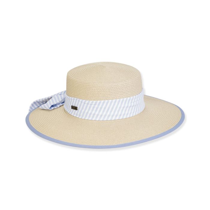 Sun N Sand Paper Braid Ladies Flat Top Floppy Hat With Ribbon & 4" Brim