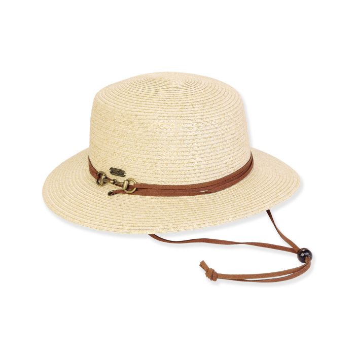 Sun N Sand Paper Braid Ladies Boater Hat With Drawstring & 3" Brim