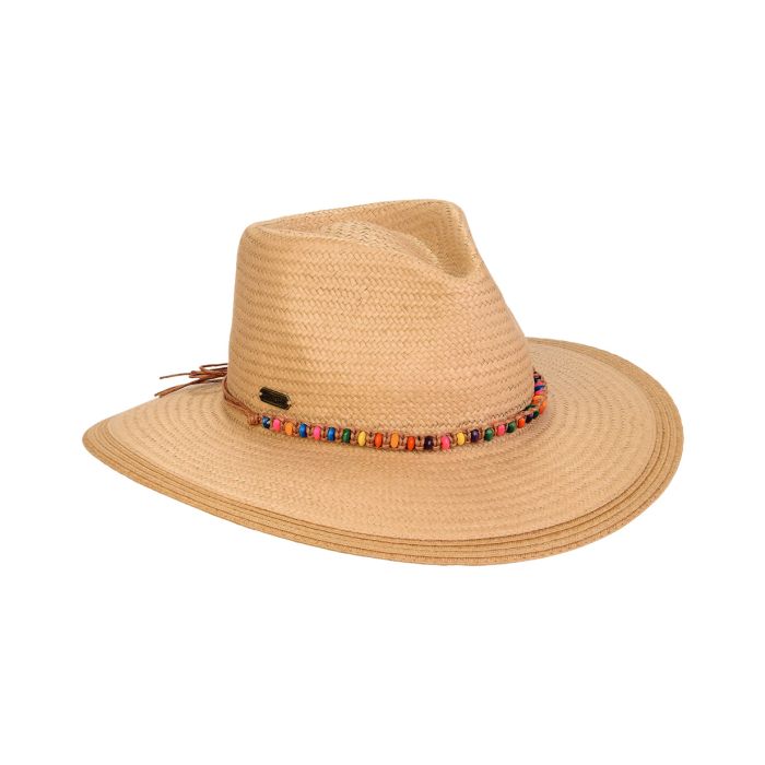 Two's Company Ladies Paper Straw Colorful Bead Band Safari Hat With 3.5" Brim