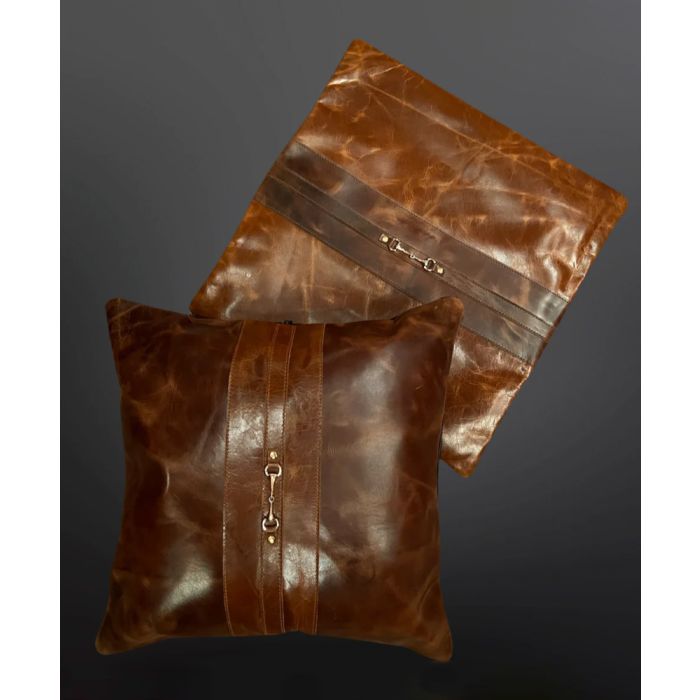 Equestrian Snaffle Bit Leather Pillow (18 Inches)