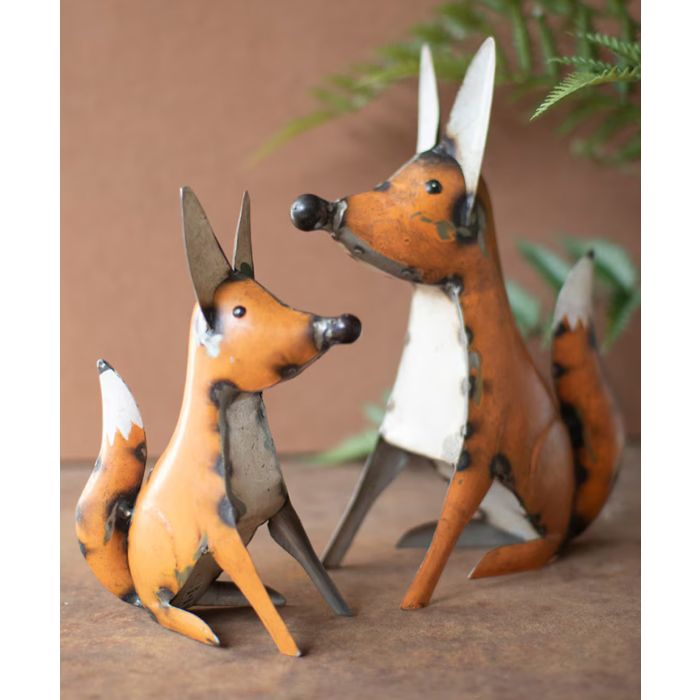 Kalalou Recycled Iron Foxes - Sold As Pair
