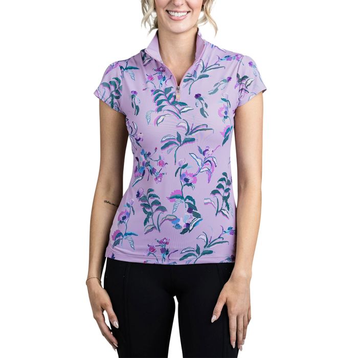 Kastel Denmark 1/4 Zip Ladies Short Cap Sleeve Sunshirt (Floral, No Trim)