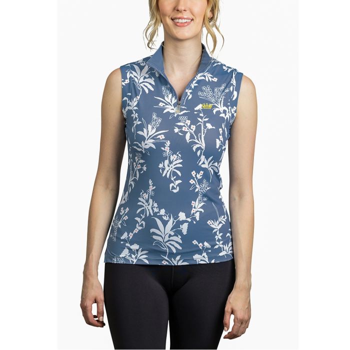 Kastel Denmark 1/4 Zip Ladies Sleeveless Tank Sun Shirt (Floral Print)