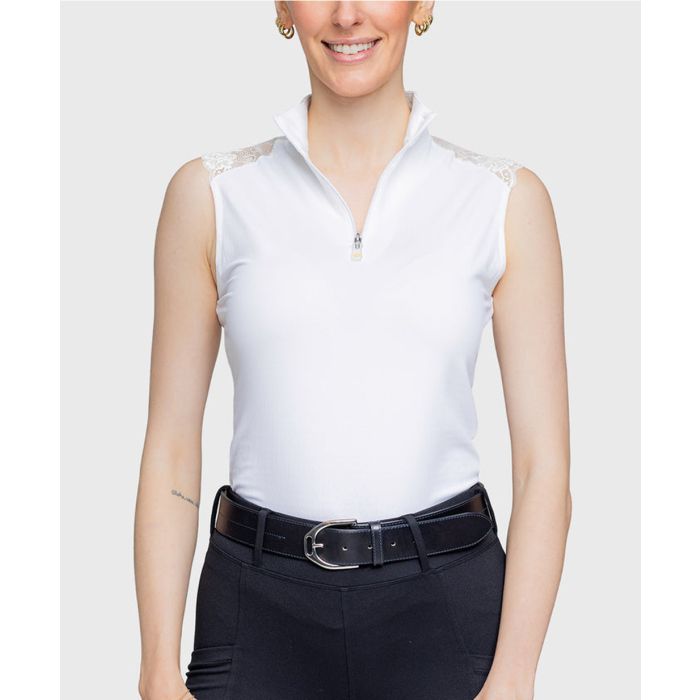 Kastel Ladies Lace Shoulder 1/4 Zip Sleeveless Tank Top