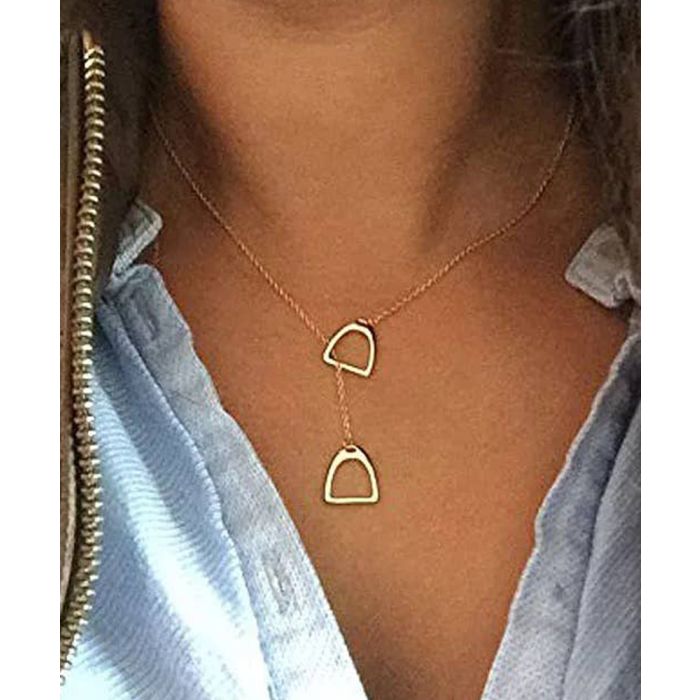 Sterling Silver Equestrian English Stirrup Iron Necklace - Gold Color