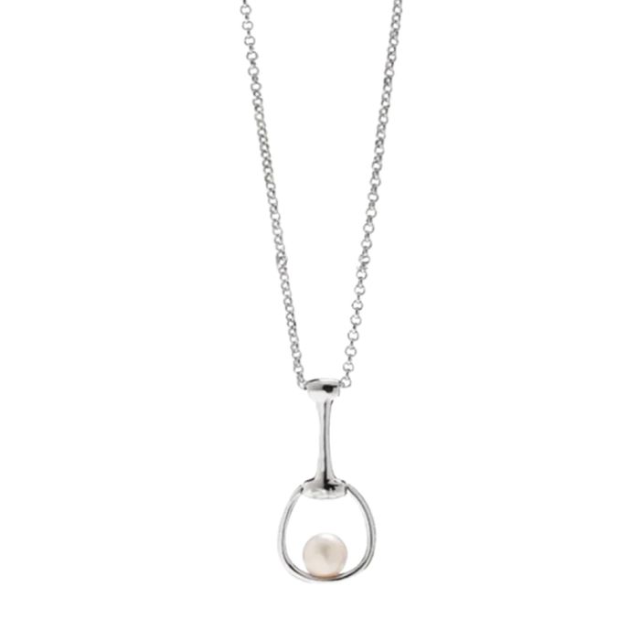 Sterling Silver Pearl Equestrian Horse Snaffle Bit Necklace