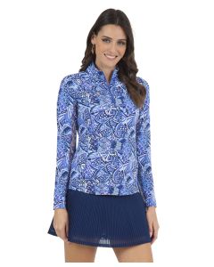 IBKUL Ladies Mock Neck Long Sleeve Sunshirt/Top - Print (2023)