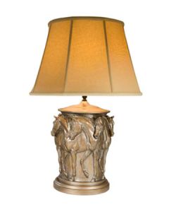 Oklahoma Casting 7 Prancing Horses Antique Metal Silver Lamp
