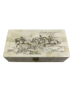 Madison Bay Co. 6 1/4" Engraved Scrimshaw Bone Box