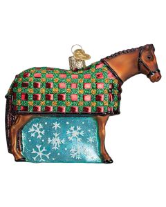 Kelley And Company Glass Horse In Blanket Christmas Ornament