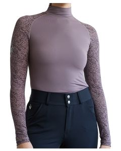 70 Degrees Ladies Long Sleeve Mesh + Lace Sport Mock Neck Shirt