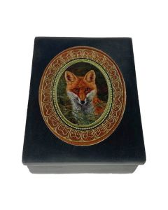 Madison Bay Co. 4" Red Fox In The Grass Black Soapstone Decorative Box