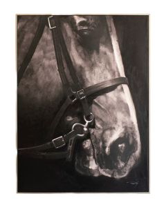 Black & White Side View Horse Acrylic Painting With Silver Frame