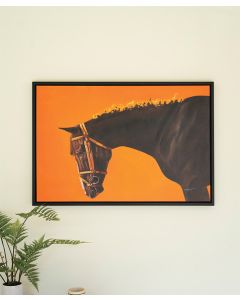 Kalalou Horse With Orange Backgound Framed Oil Painting