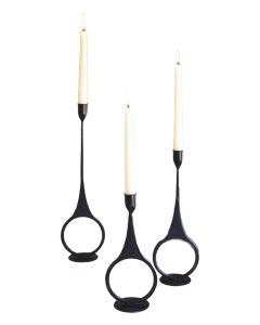Cast Iron Taper Candle Holders with Ring Detail - Set of 3