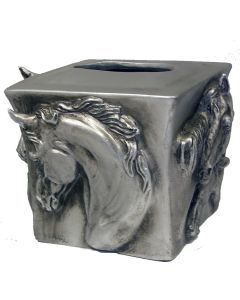 Intrepid Sculpture Silver Horses Tissue Box Cover