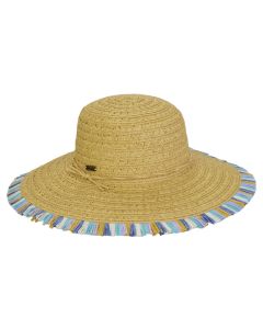 Two's Company Ladies Paper Braid Fringe Tip Floppy Hat With 4.5" Brim