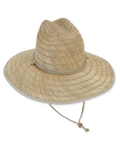 Sun N Sand Rush Straw Hat With Cotton Brim & Chin Cord