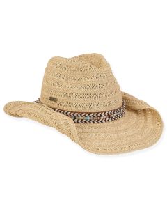Sun N Sand Ladies Paper Straw Riiska Western Hat With Multi Color Braided Trim