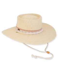 Sun N Sand Ladies Josephine Paper Straw Gambler Hat With Pattern Ribbon Trim
