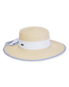 Sun N Sand Paper Braid Ladies Flat Top Floppy Hat With Ribbon & 4" Brim