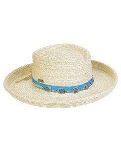 Two's Company Paper Braid Up Brim Gambler Hat With 3" Brim & .75" Turn Up