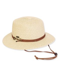 Sun N Sand Paper Braid Ladies Boater Hat With Drawstring & 3" Brim