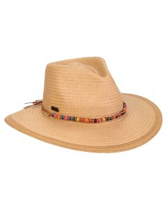 Two's Company Ladies Paper Straw Colorful Bead Band Safari Hat With 3.5" Brim