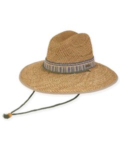 Sun N Sand Straw Redonda Men's Safari Hat With Woven Trim And Chin Cord